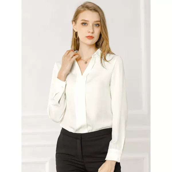 Allegra K Women's Satin Blouse Elegant V Neck Long Sleeve Silky Office Work Shirt