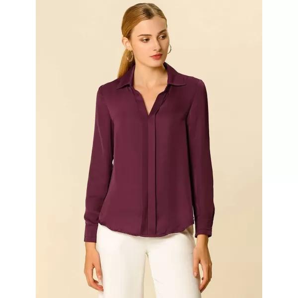 Allegra K Women's Satin Blouse Elegant V Neck Long Sleeve Silky Office Work Shirt