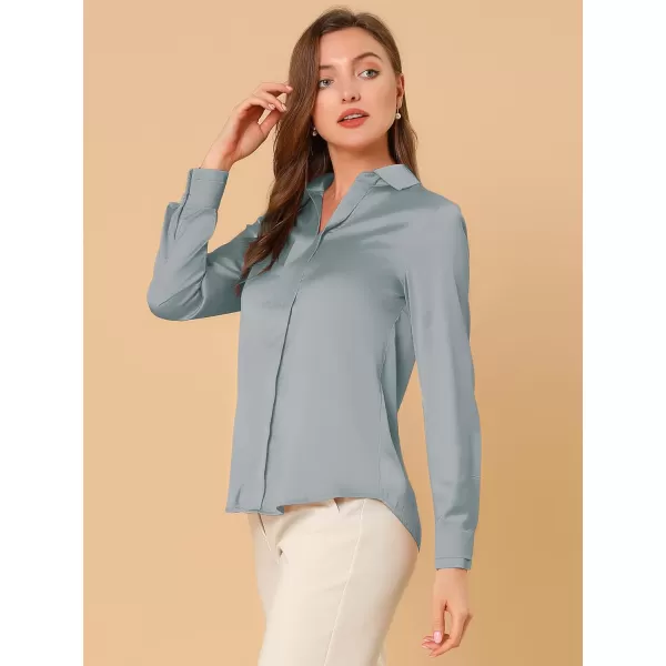 Allegra K Women's Satin Blouse Elegant V Neck Long Sleeve Silky Office Work Shirt