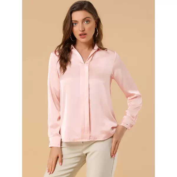 Allegra K Women's Satin Blouse Elegant V Neck Long Sleeve Silky Office Work Shirt