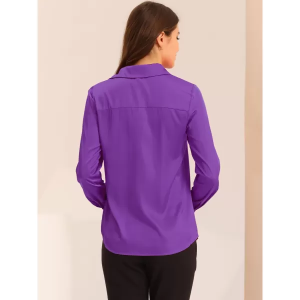 Allegra K Women's Satin Blouse Elegant V Neck Long Sleeve Silky Office Work Shirt