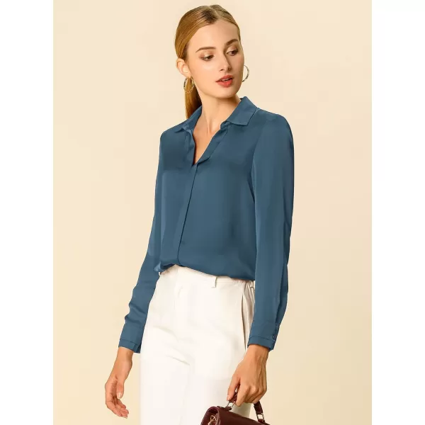 Allegra K Women's Satin Blouse Elegant V Neck Long Sleeve Silky Office Work Shirt