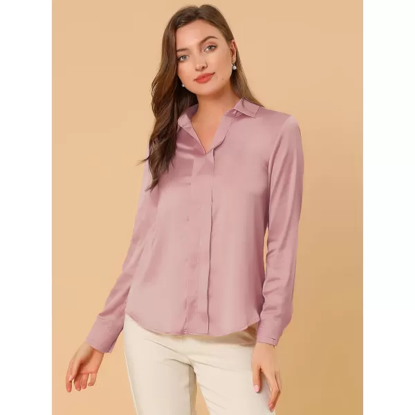 Allegra K Women's Satin Blouse Elegant V Neck Long Sleeve Silky Office Work Shirt