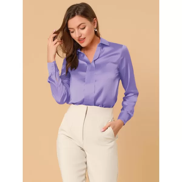 Allegra K Women's Satin Blouse Elegant V Neck Long Sleeve Silky Office Work Shirt