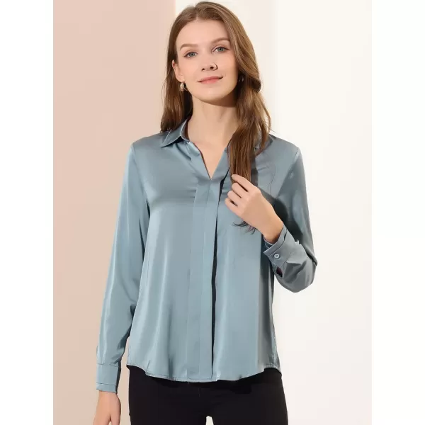 Allegra K Women's Satin Blouse Elegant V Neck Long Sleeve Silky Office Work Shirt