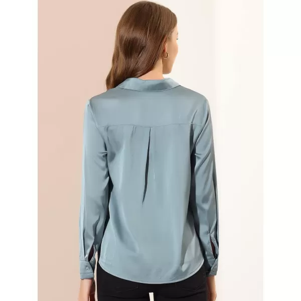 Allegra K Women's Satin Blouse Elegant V Neck Long Sleeve Silky Office Work Shirt