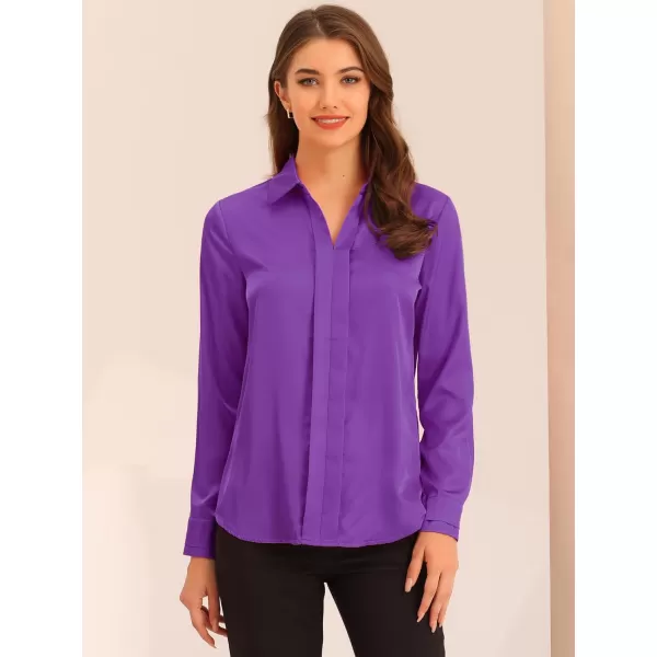 Allegra K Women's Satin Blouse Elegant V Neck Long Sleeve Silky Office Work Shirt