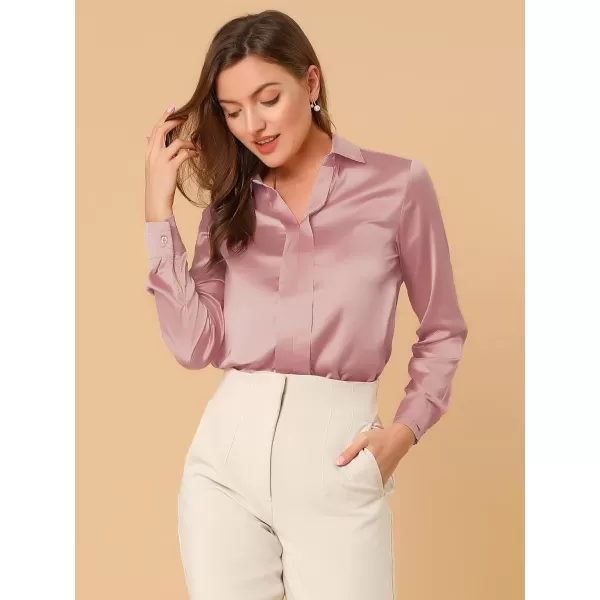 Allegra K Women's Satin Blouse Elegant V Neck Long Sleeve Silky Office Work Shirt