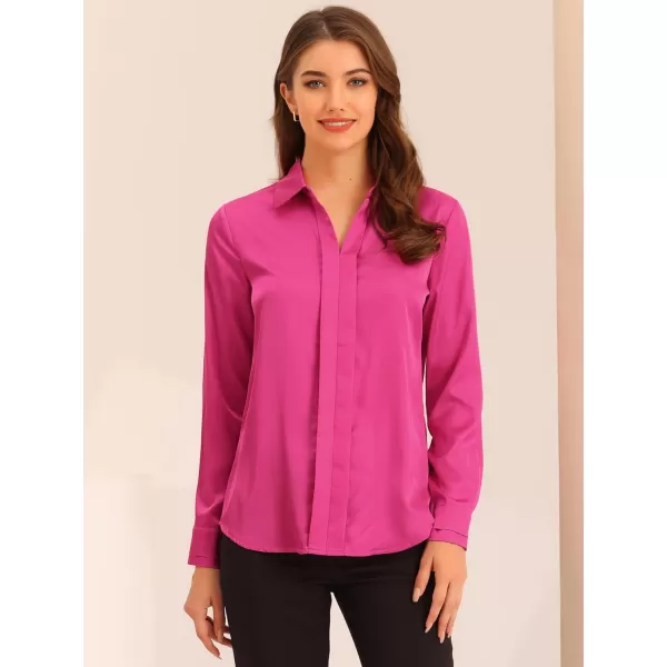 Allegra K Women's Satin Blouse Elegant V Neck Long Sleeve Silky Office Work Shirt