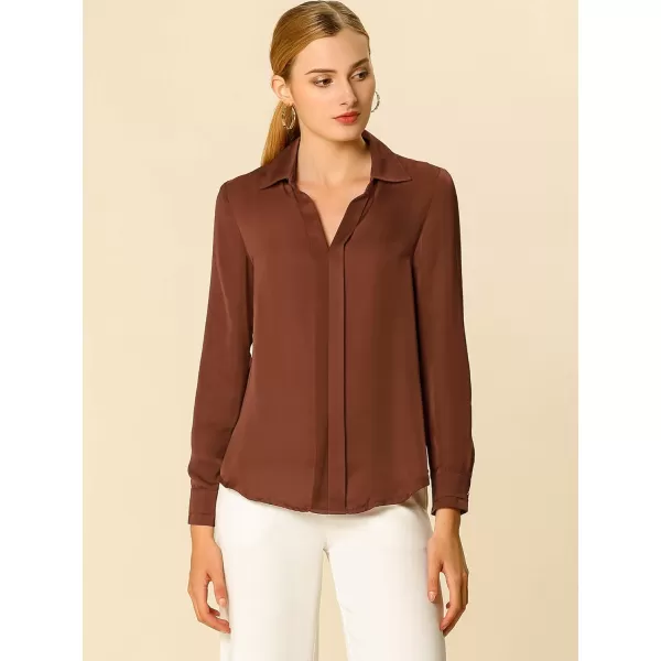 Allegra K Women's Satin Blouse Elegant V Neck Long Sleeve Silky Office Work Shirt