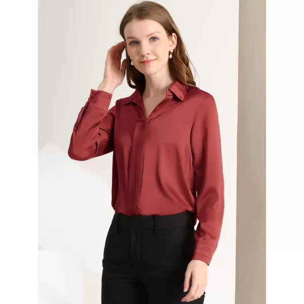 Allegra K Women's Satin Blouse Elegant V Neck Long Sleeve Silky Office Work Shirt