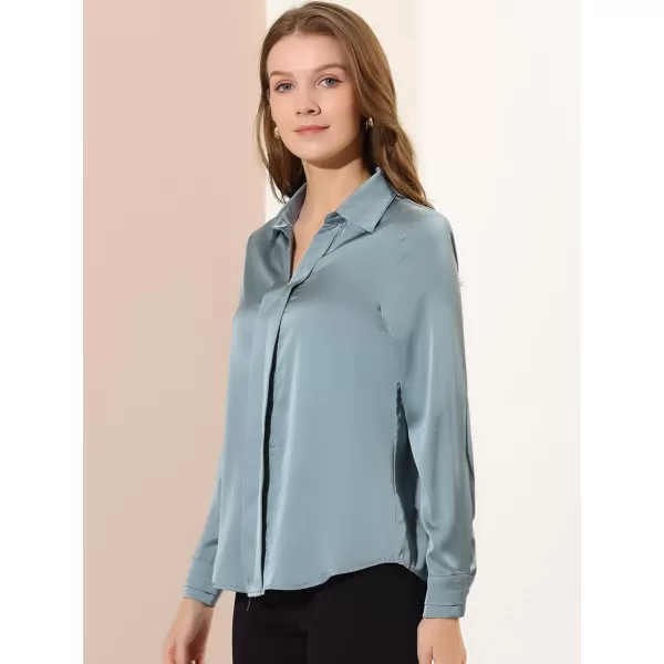 Allegra K Women's Satin Blouse Elegant V Neck Long Sleeve Silky Office Work Shirt