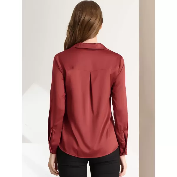 Allegra K Women's Satin Blouse Elegant V Neck Long Sleeve Silky Office Work Shirt