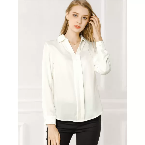 Allegra K Women's Satin Blouse Elegant V Neck Long Sleeve Silky Office Work Shirt