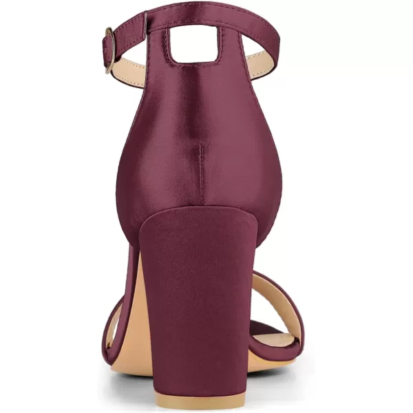Allegra K Women's Satin Open Toe Ankle Strap Chunky Heels Sandals