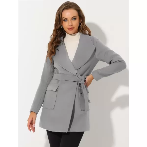 Allegra K Women's Shawl Collar Lapel Double Breasted Winter Trench Coat with Pockets