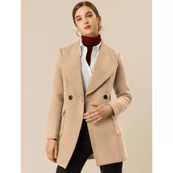 Allegra K Women's Shawl Collar Lapel Double Breasted Winter Trench Coat with Pockets