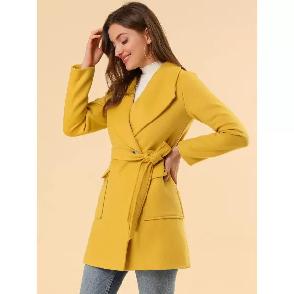 Allegra K Women's Shawl Collar Lapel Double Breasted Winter Trench Coat with Pockets