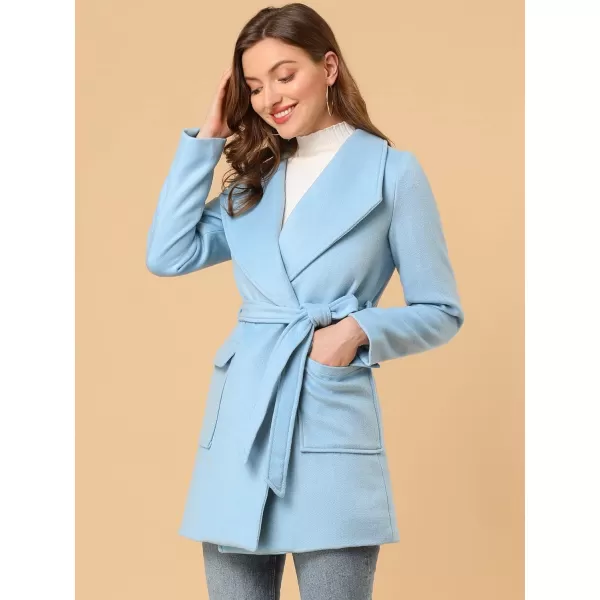 Allegra K Women's Shawl Collar Lapel Double Breasted Winter Trench Coat with Pockets