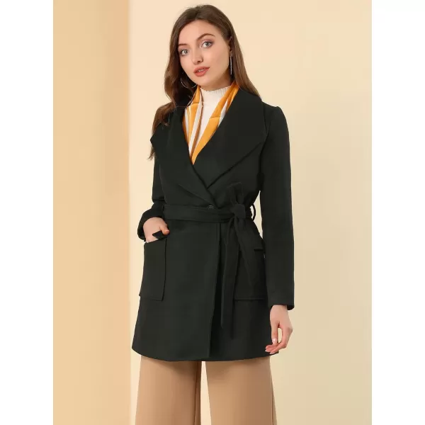 Allegra K Women's Shawl Collar Lapel Double Breasted Winter Trench Coat with Pockets