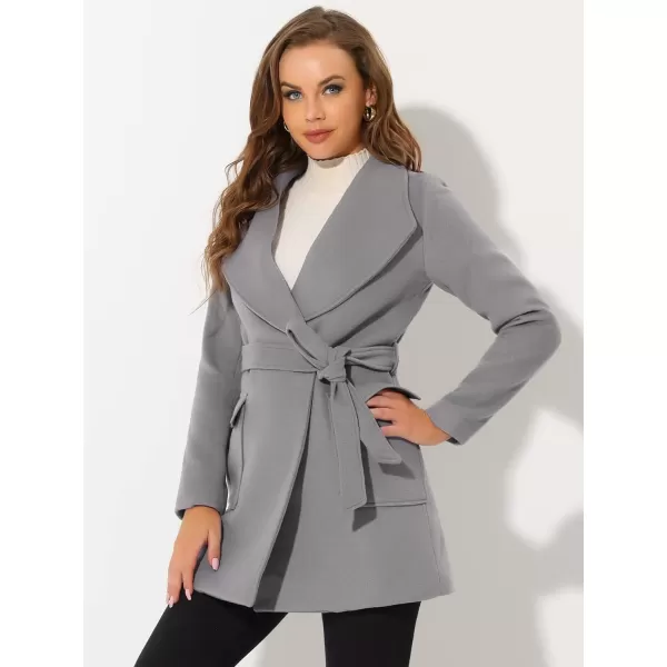 Allegra K Women's Shawl Collar Lapel Double Breasted Winter Trench Coat with Pockets