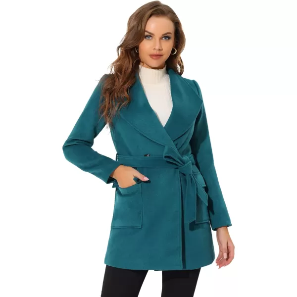 Allegra K Women's Shawl Collar Lapel Double Breasted Winter Trench Coat with Pockets