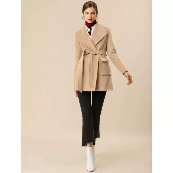 Allegra K Women's Shawl Collar Lapel Double Breasted Winter Trench Coat with Pockets