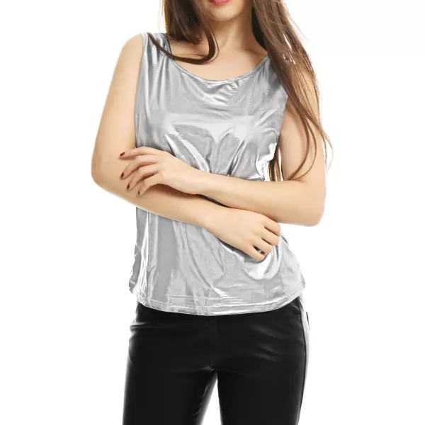 Allegra K Women's Shiny Party Club Cami Sparkly Metallic Tank Top