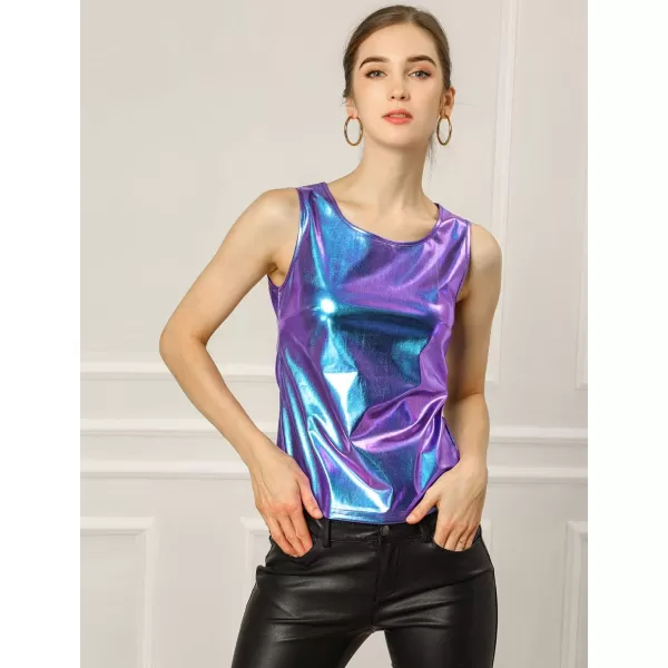 Allegra K Women's Shiny Party Club Cami Sparkly Metallic Tank Top