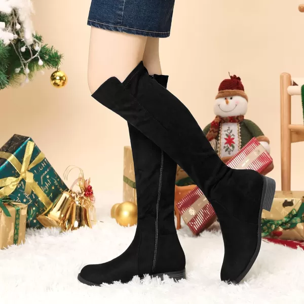 Allegra K Women's Side Zipper Chunky Heels Knee High Boots