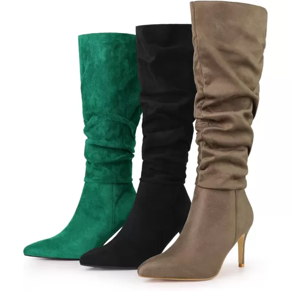 Allegra K Women's Slouch Pointed Toe Stiletto Heel Knee High Boots