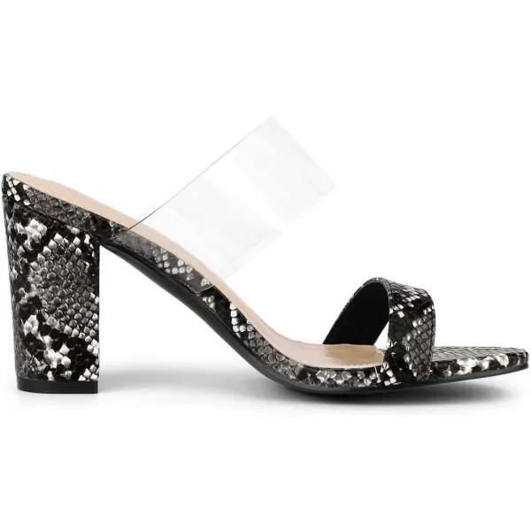 Allegra K Women's Snake Print Block Heel Snakeskin Heels Slide Sandals