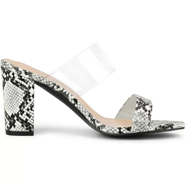 Allegra K Women's Snake Print Block Heel Snakeskin Heels Slide Sandals