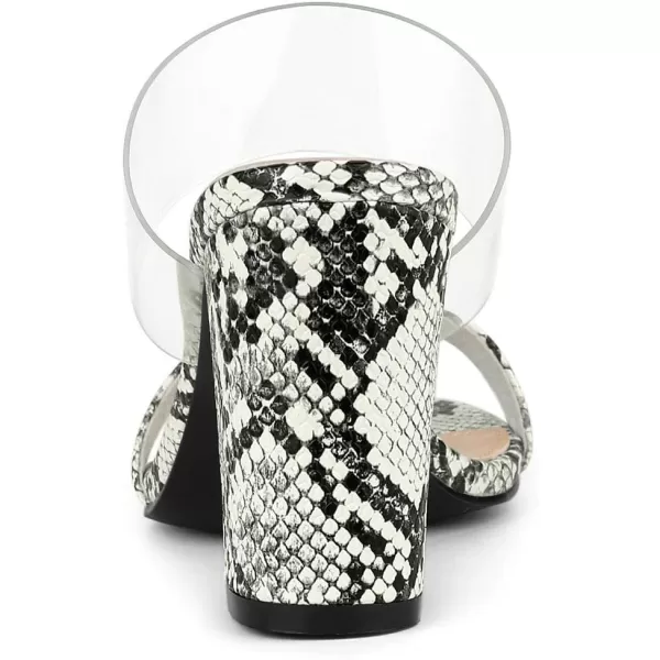 Allegra K Women's Snake Print Block Heel Snakeskin Heels Slide Sandals
