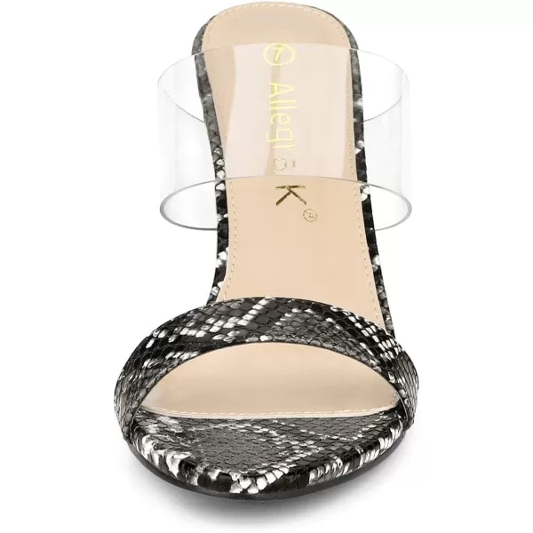 Allegra K Women's Snake Print Block Heel Snakeskin Heels Slide Sandals