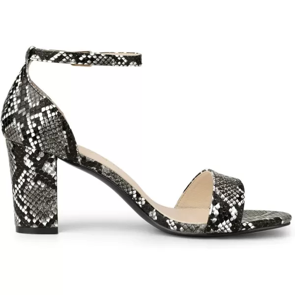 Allegra K Women's Snakeskin Heels Chunky Heels Ankle Strap Sandals