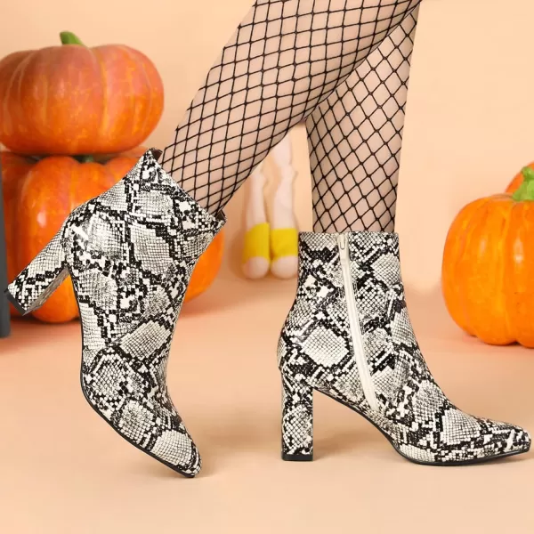 Allegra K Women's Snakeskin Print Boots Halloween Costumes Chunky High Heels Ankle Boots