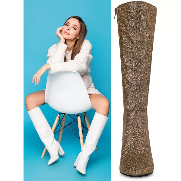 Allegra K Women's Sparkle Glitter Pointy Toe Stiletto Heel Knee High Boots