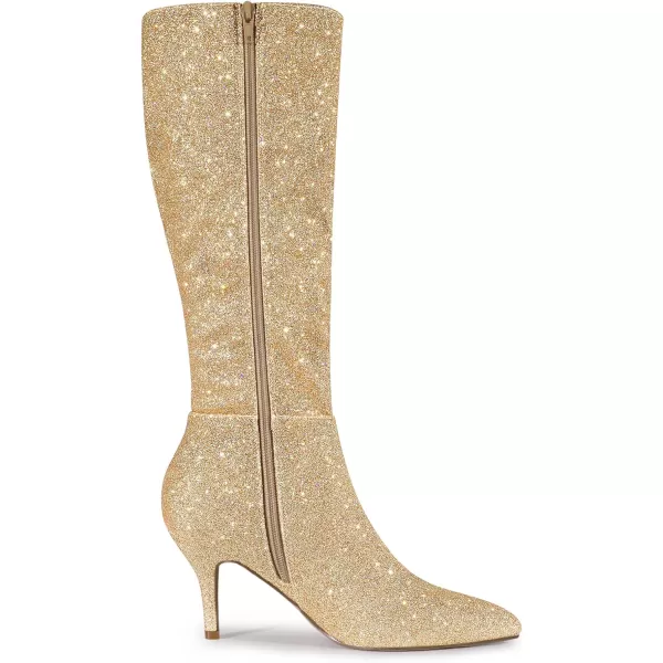 Allegra K Women's Sparkle Glitter Pointy Toe Stiletto Heel Knee High Boots