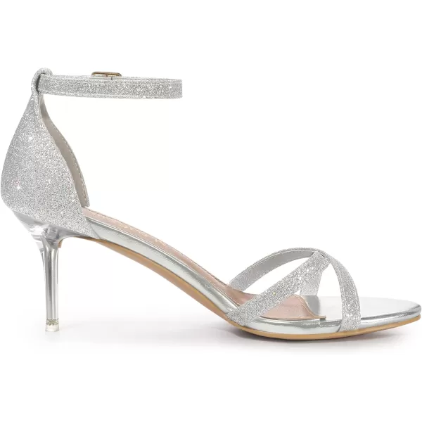 Allegra K Women's Sparkly Glitter Ankle Straps Stiletto Clear Heels Sandals