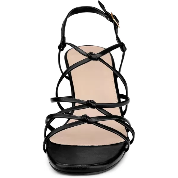 Allegra K Women's Square Toe Knots Ankle Strap Chunky Heels Sandals