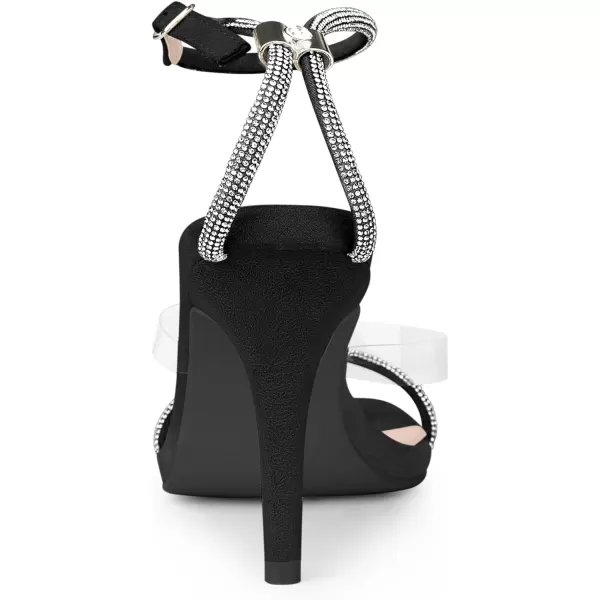 Allegra K Women's Square Toe Rhinestone Adjustable Ankle Strap Stiletto Heels Sandal