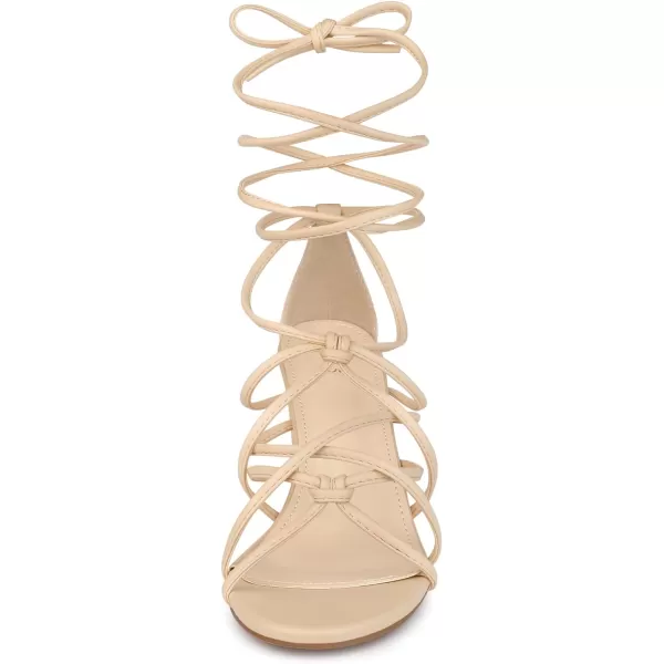 Allegra K Women's Strappy Open Toe Knots Lace Up Chunky Heels Sandals