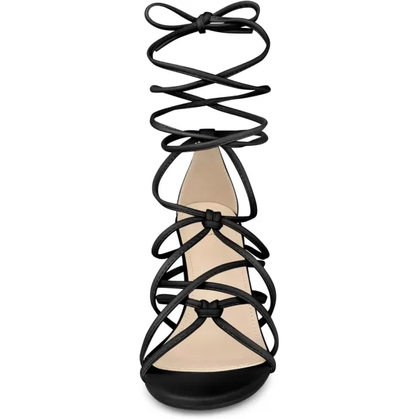 Allegra K Women's Strappy Open Toe Knots Lace Up Chunky Heels Sandals