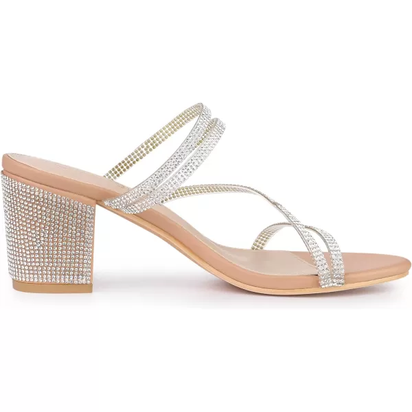 Allegra K Women's Strappy Rhinestone Block Heel Slide Sandals