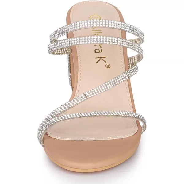 Allegra K Women's Strappy Rhinestone Block Heel Slide Sandals