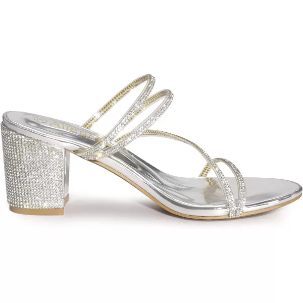 Allegra K Women's Strappy Rhinestone Block Heel Slide Sandals