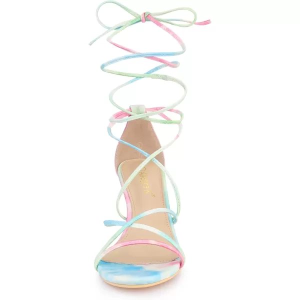 Allegra K Women's Strappy Tie Dye Heels Lace Up Kitten Heel Sandals