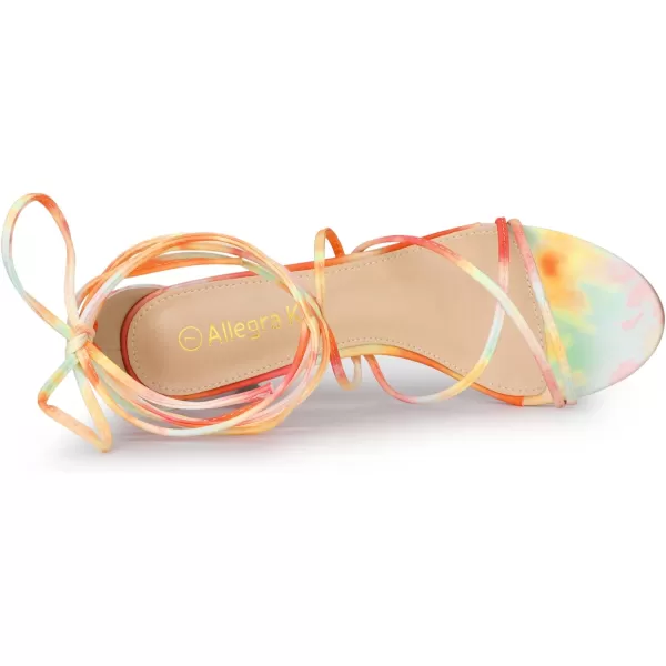 Allegra K Women's Strappy Tie Dye Heels Lace Up Kitten Heel Sandals