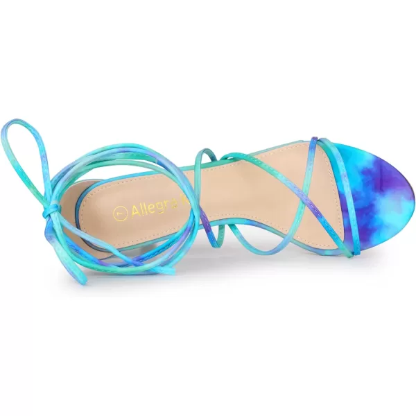 Allegra K Women's Strappy Tie Dye Heels Lace Up Kitten Heel Sandals